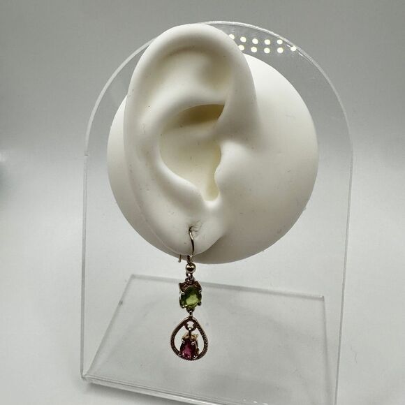 Stunning peridot and pink tourmaline in sterling silver dangle earrings!! - Picture 7 of 7
